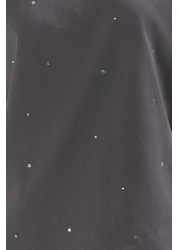  Collection Anthracite 100% Cotton Stone Detailed Relaxed/Wide Relaxed Fit Crew Neck Knitted T-Shirt Twoss23Ts00153