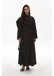 Hooopstore فستان بني من البوبلين مع تفاصيل عباءة متدفقة