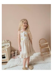 YİGİT BUTİK Yigit Boutique Floral Embroidered Strappy Girl's Dress