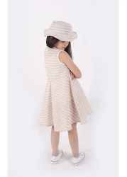 aden kids Girls Striped Summer Dress and Hat Set 2-Piece - Ages 4-12 (Pink, Blue, Beige, Burgundy)