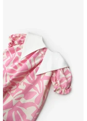 Le Mabelle Pink Leaf Patterned Girl's Dress - Bloom