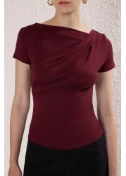  Collection Burgundy Gather/Drape Detailed Fitted/Fitted Knitted Blouse Twoss25Bz00278