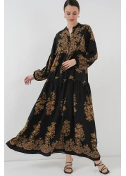 Bigdart 2423 Model Authentic Patterned Black Dress