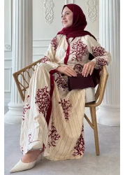 InStyle فستان فيسكوز أحمر داكن ملون بتفاصيل الأنابيب