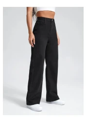 SHEVEGA Black High Waist Wide Leg Boyfrien Jeans