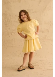 Fahhar Kids Water Stone Detailed Skirt Suit Yellow