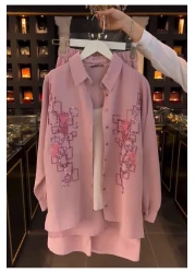 CLASSY.MODA طقم ثلاثي - قميص وبنطلون وبنطلون رياضي مطرز