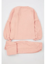TRENDYOLKIDS Dusty Rose Basic Sweatshirt and Sweatpants Set for Girl - Tkdaw25Au00023