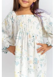 Cigit 2-7 Years Ecru Poplin Dress - Slice Embroidery and Pattern