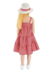 Midani Store Summer Girl's Dress Set with Straw Hat - Plaid Pattern (4-10) Years