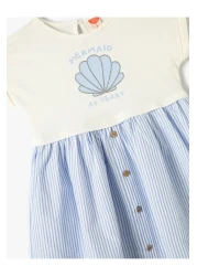 Koton Striped Dress Short Sleeve Crew Neck Cotton Buttoned