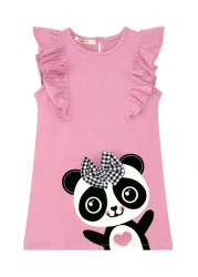 Denokids فستان صيفي بناتي وردي - تفاصيل كشكش الباندا