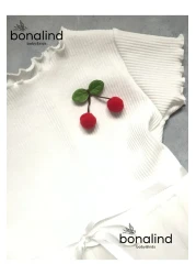 bonalind White Tulle Cherry Girl's Dress with Ribbed Fabric Top and Bottom Lining