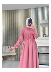 Moda Krash فستان صيفي من الكتان - مزين بالدانتيل