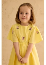 Fahhar Kids فستان قطن مطرز أصفر