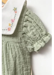 Minipodyum فستان بناتي مطرز بياقة موسلين 100% قطن مع حقيبة