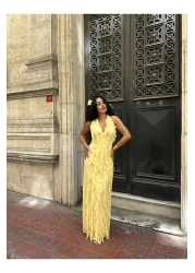 moneta boutique فستان نسائي بتصميم طويل وربطة عنق مكشكشة