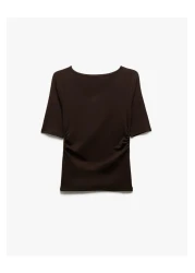 Koton Drape Detailed Cotton Short Sleeve Round Ballerina Neck T-Shirt