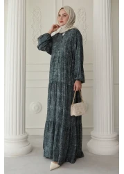 InStyle Slim Mixed Pattern Viscose Khaki Dress