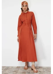  Modest Tile Collar Tie Detailed Buttoned Woven Dress TCTSS24EB00149