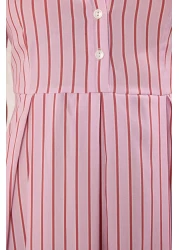  Collection Pink Striped Skirt Waist Open Half Placket Midi Woven Dress Twoss25El00187