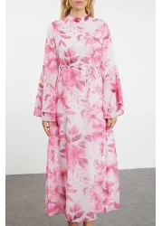  Modest فستان شيفون فوشيا مزين بالزهور - بطانة منسوجة TCTSS24EB00276