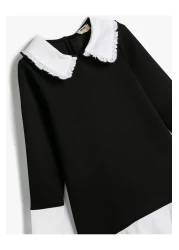 Koton Color Contrast Baby Collar Long Sleeve Ruffle Dress