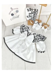 Hobidik Baby Kids Off-White Black Scallop Cloak Dress Set