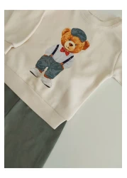 damdamin 100% Cotton Teddy Bear Printed Long Sleeve Baby Boy Suit with Snap Collar