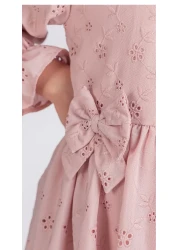 Pina Kids فستان بناتي بأكمام طويلة وأكمام مطاطية وتفاصيل شريطية ELB.2774