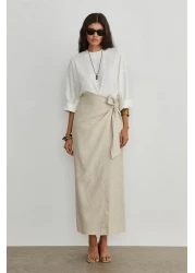 Suud Collection تنورة ملفوفة من الكتان الطبيعي Noli