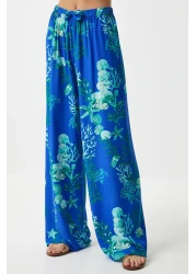 Happiness İstanbul Blue Water Green Viscose Palazzo Pants - Women's EN00606