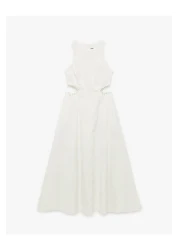 Koton Cotton Lined Crew Neck Window Detail Beaded Sleeveless Midi Dress