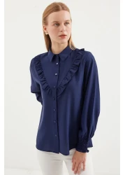 Bigdart 20223 Model Navy Blue Long Sleeve Ruffle Shirt