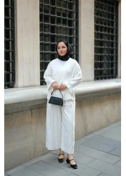 LOCCO Almond Stitched Women's Kimono Set White