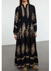  Modest فستان أسود منسوج من الفيسكوز بنمط أصلي TCTSS24EB00221