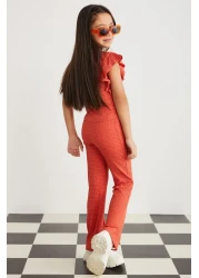 GRIMELANGE Delıla Girl's Crew Neck Sleeveless Pomegranate Flower Top and Bottom Set