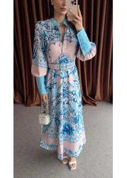HAZELANNA Imported Dress with Blue Large Cuffs