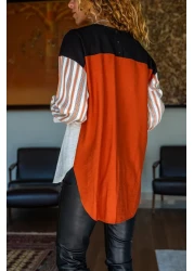 Güneşkızı بلوزة نسائية كاجوال من الكتان الطوبي ومتعددة الألوان Bst3314