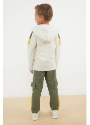 TRENDYOLKIDS Beige Boys 100% Cotton Seasonal-Thin Knitted Sweatshirt Tracksuit Bottom-Top Suit Tkdaw25Au00043