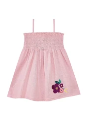 Denokids Flower Patterned Gipe Detailed Muslin Strap Summer Dress for Baby Girl