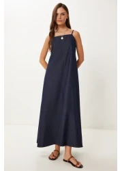 Happiness İstanbul Women's Dark Navy Blue Strap Summer Denim Dress Mx00200
