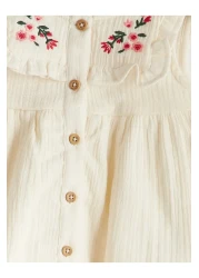 LC Waikiki Lcw Baby Ekru Floral Embroidered Muslin Baby Girl Dress