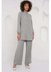 Bigdart طقم تونيك وبنطلون رمادي كتان 6678