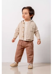 bombe Baby Kids Mink Cotton Hooded Comfortable 3-Piece Set Trend Fashion Bottom Top Set