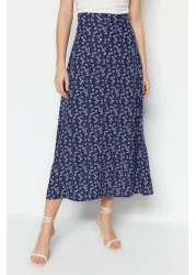  Collection Blue Floral Patterned Viscose Midi Skirt - TWOSS23ET00295