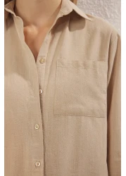  Collection Mink Cotton Blended Linen Look Oversize Wide Fit Woven Shirt Twoss25Go00096