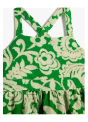 Koton Dress Linen Blend Floral with Cross Straps on the Back