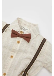 Defacto 4-Piece Striped Set for Baby Boy - Poplin Shirt, Shorts and Bow Tie Pants B8082A524Sm