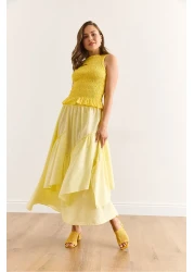 Olalook تنورة نسائية صفراء بخصر مطاطي ETK-19000331